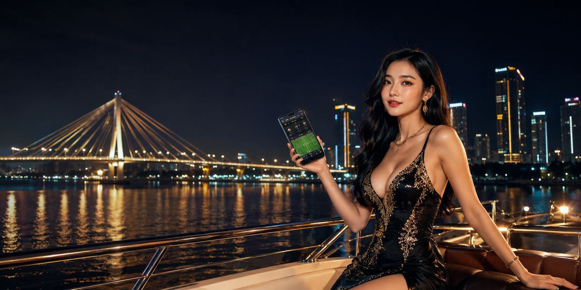 Cô gái chơi casino trên điện thoại tại Cần Thơ với phong cảnh sông nước miền Tây