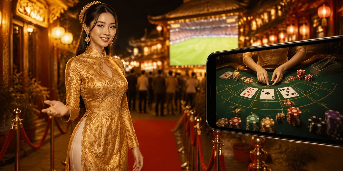 Người chơi baccarat tại Huế trong trang phục áo dài truyền thống thưởng thức không khí casino