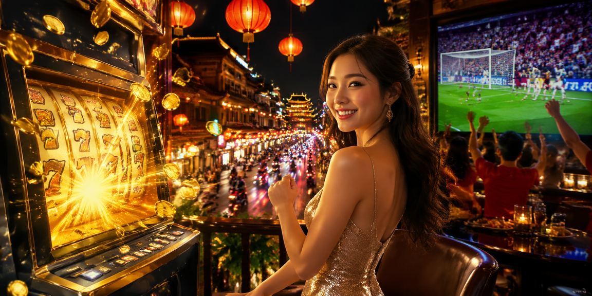 Không khí chợ đêm Huế lung linh với ánh đèn và người chơi slot game trên điện thoại
