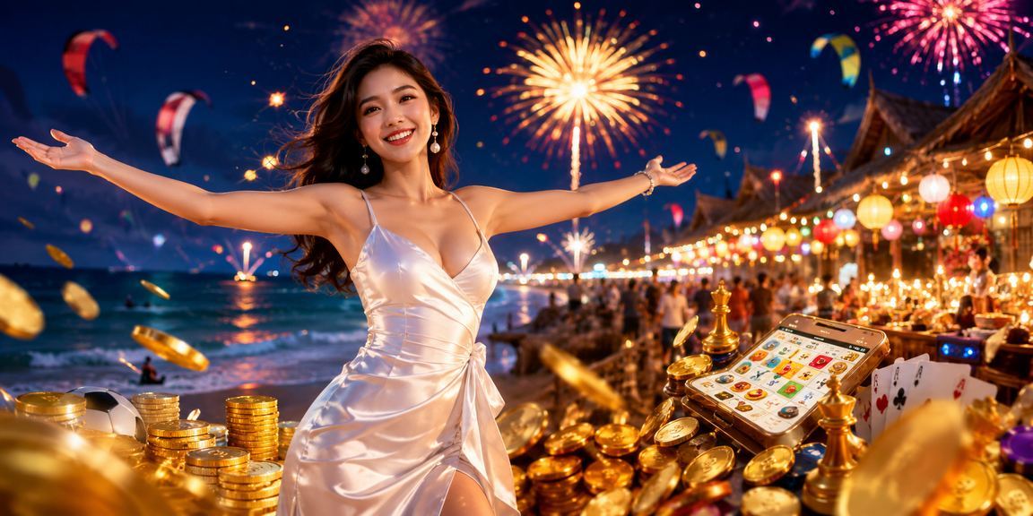Người chơi thư giãn tham gia trò chơi bài tại chợ đêm Mũi Né bên bờ biển